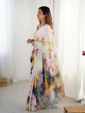 Multi Chinon Designer Digital Printed,Mirror Cut Work Saree - Elayna