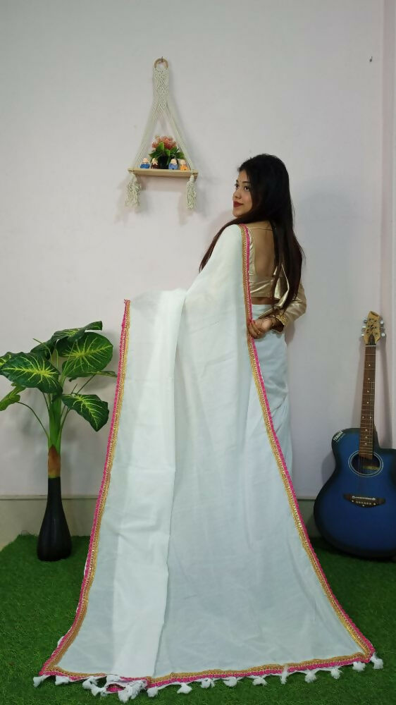 Exclusive Collection Beautiful Khadi Cotton Handloom Saree With Beautiful Zari Border - White