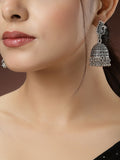 NVR Women's Silver-Toned Peacock Design German Silver Oxidised Dome Shaped Jhumka Earrings