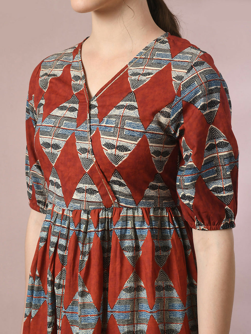 Myshka Women's Multi Printed Cotton V-Neck Empire Party Dress