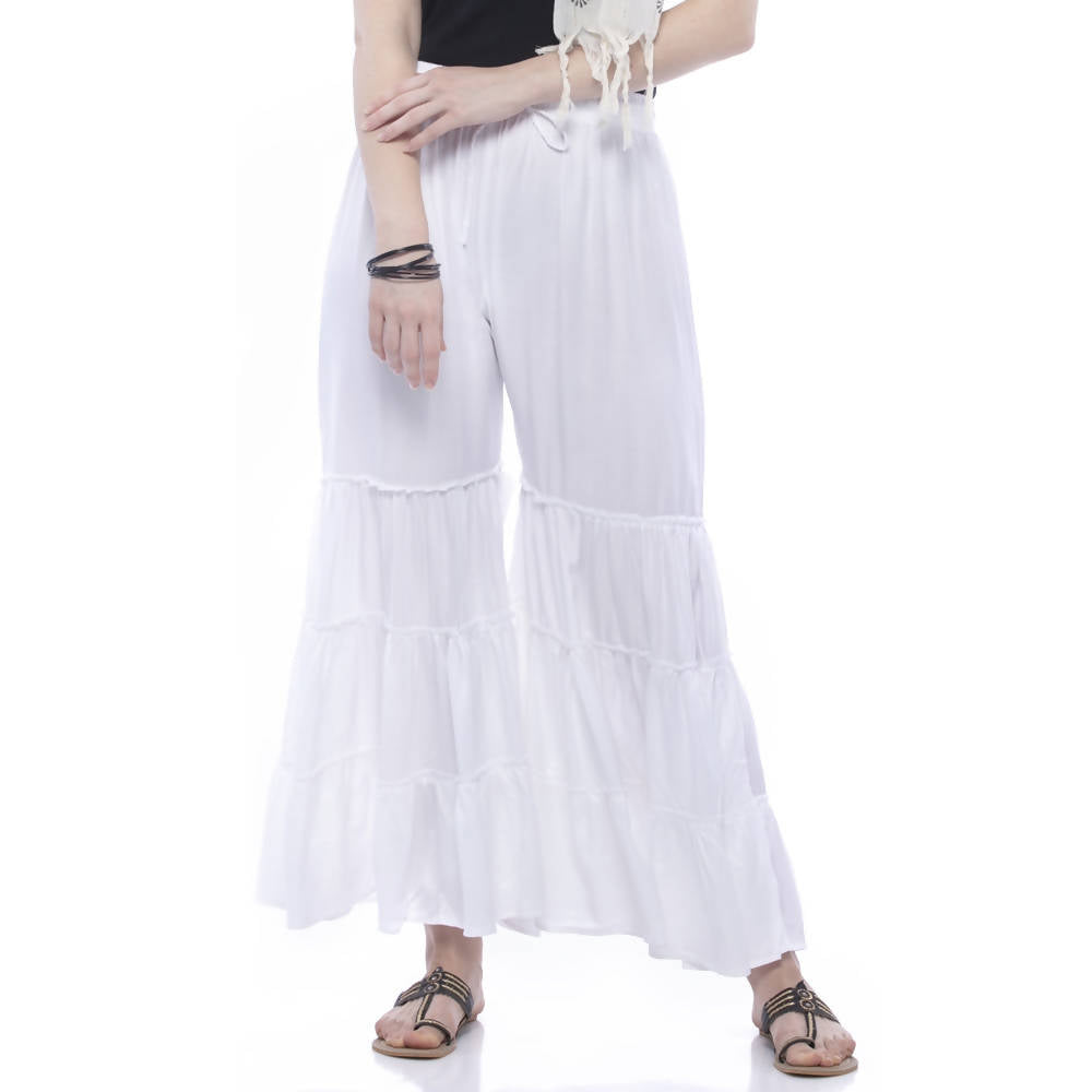 Mominos Fashion Reyon Cotton White Palazzo