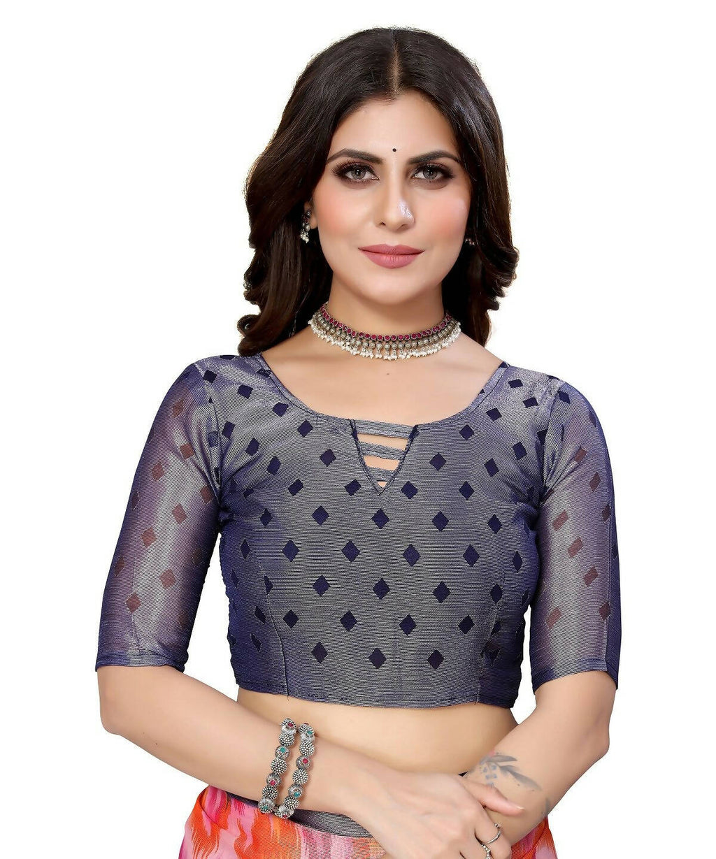 Vamika Navy Blue Chiffon Brasso Bollywood Style Woven Saree (KARUNA NAVY)