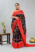 Exclusive Collection Black Red Beautiful Mulmul Cotton Saree