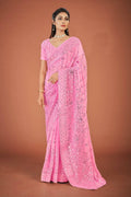 Vamsee Pink Georgette Designer Saree
