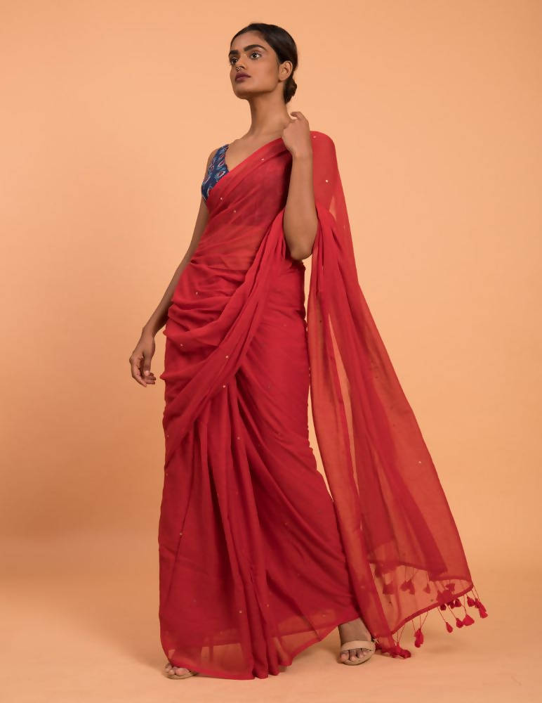 Suta Red Embellished Sequinned Pure Cotton Saree