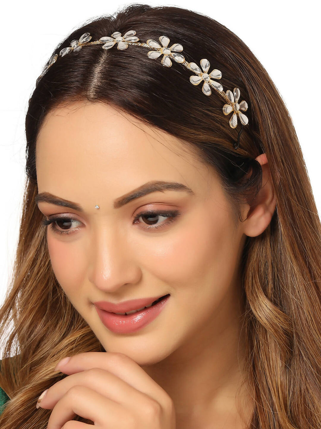 NVR Women's Gold-Polished Traditional Trending Matha Patti