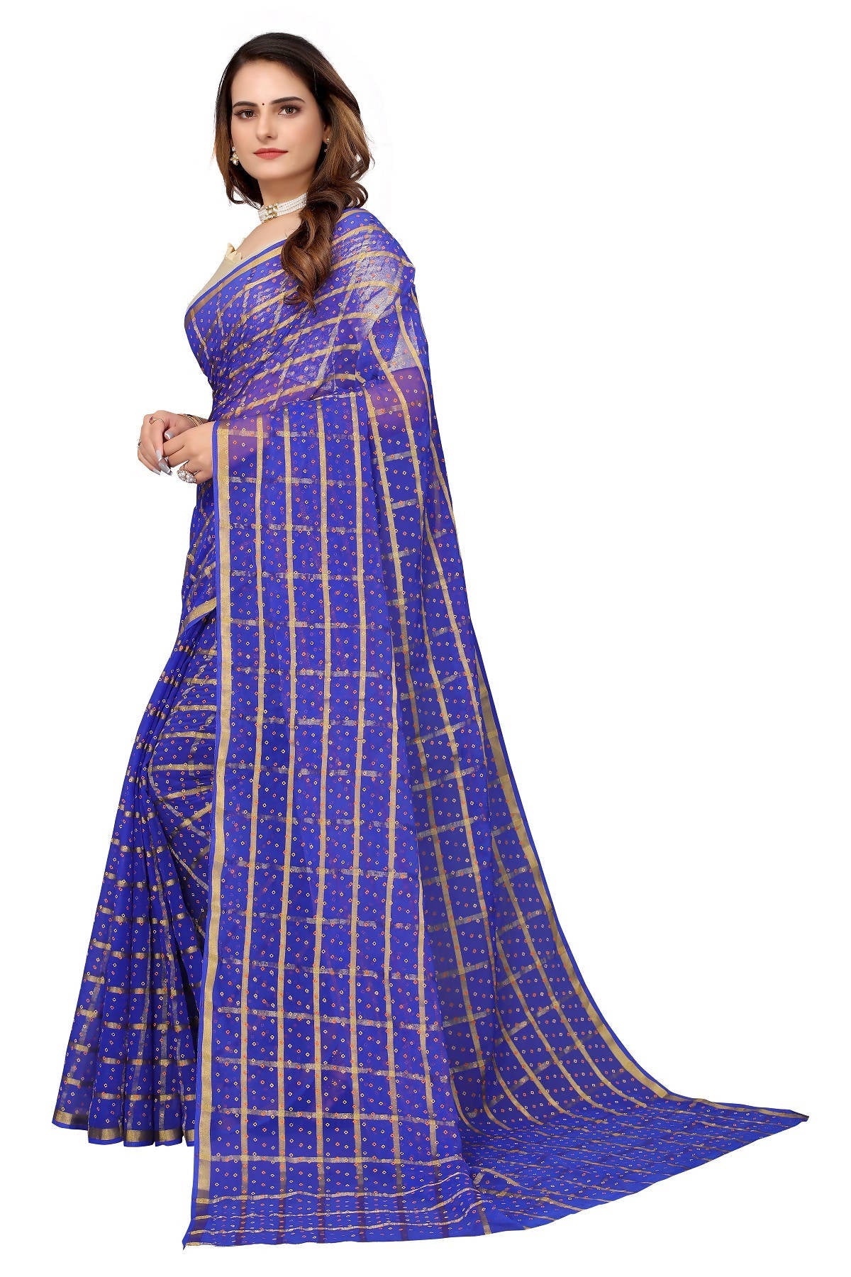 Vamika Ethnic Fire Blue Jari Work Chiffon Saree
