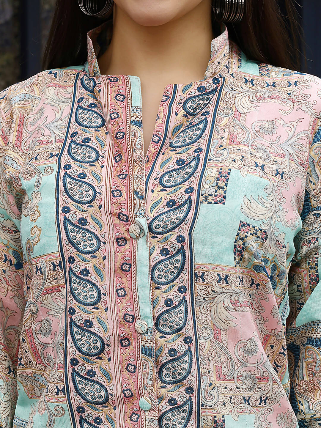 Pink & Blue Rayon Paisley Printed Top with Matching Bottom - Eesha