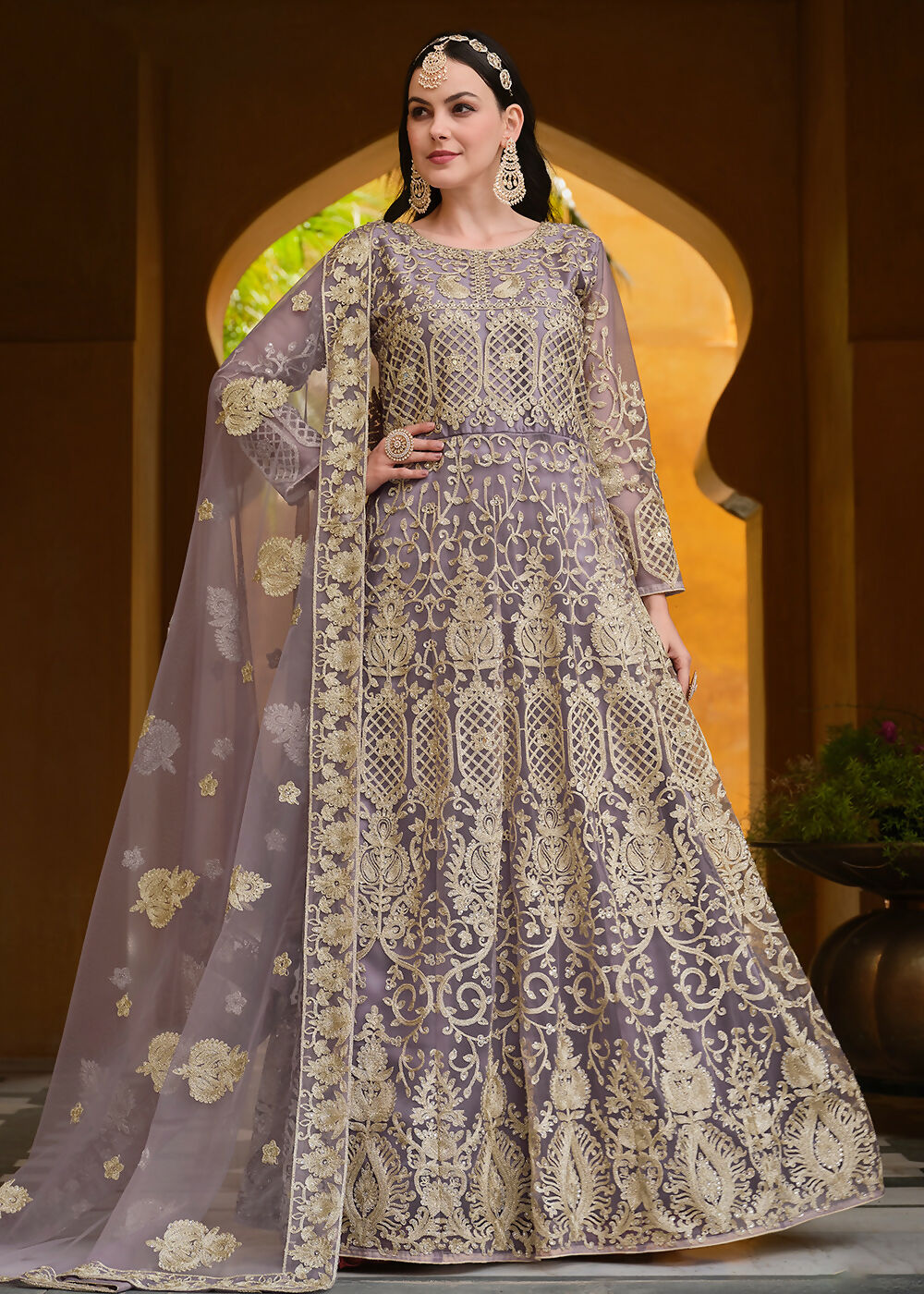 Pretty Pink Pure Butterfly Net Wedding Wear Anarkali Suit - Emponline