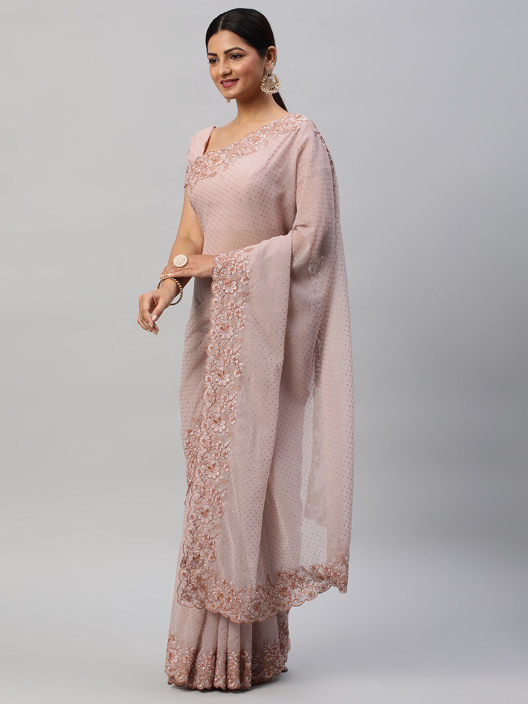 kasee Mauve Polka Dots Embroidered Saree