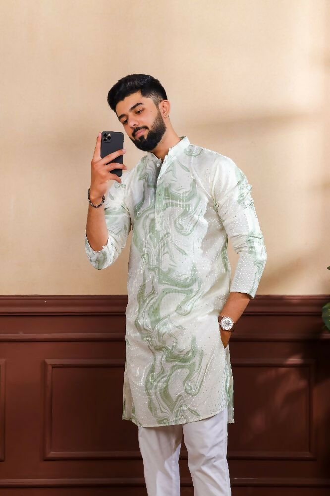 Green Art Silk Digital Printed, Embroidery Work Kurta Set - Mahotsav