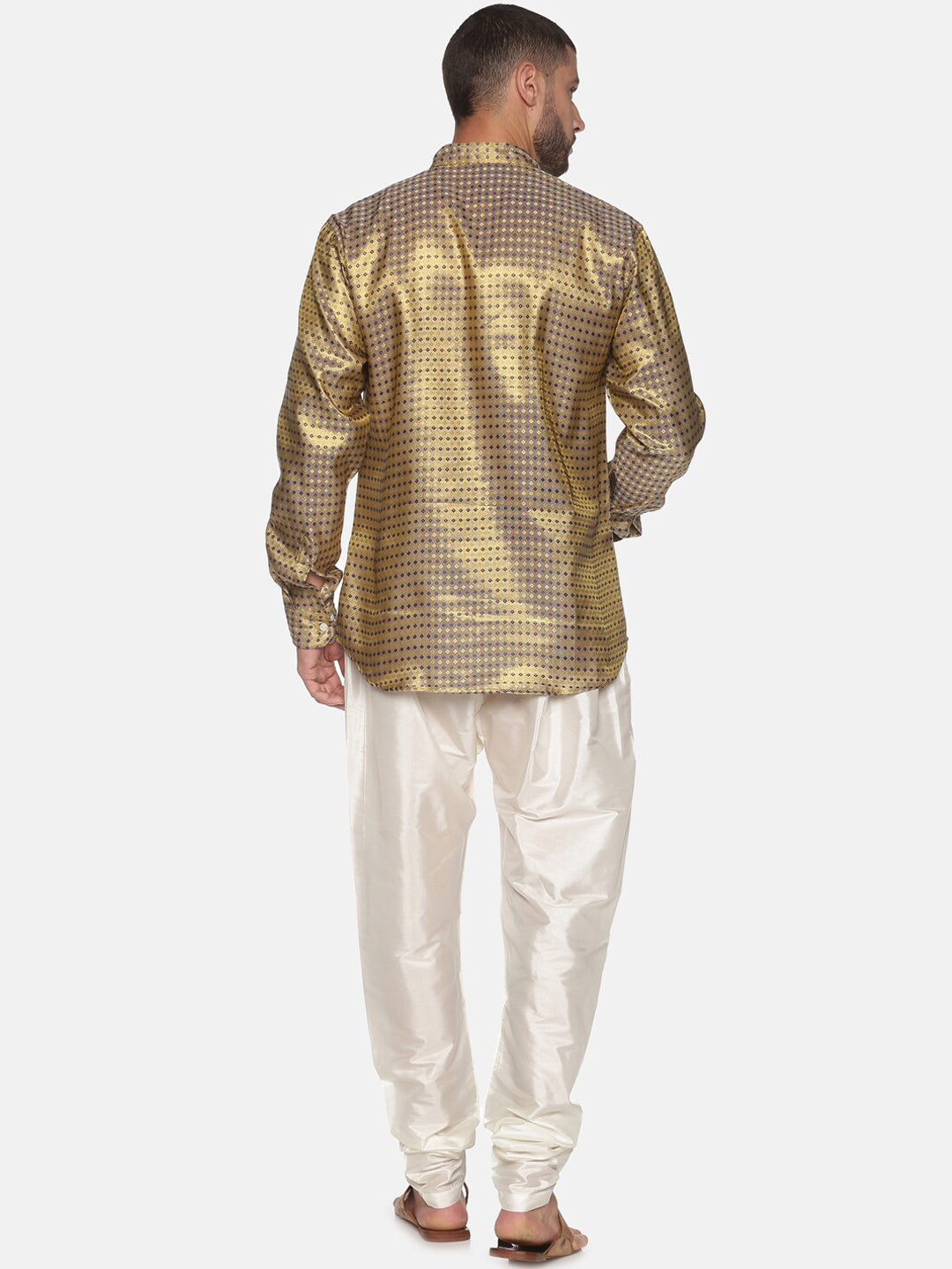 Sethukrishna Men Gold-Toned Ethnic Motifs Kurta with Pyjamas