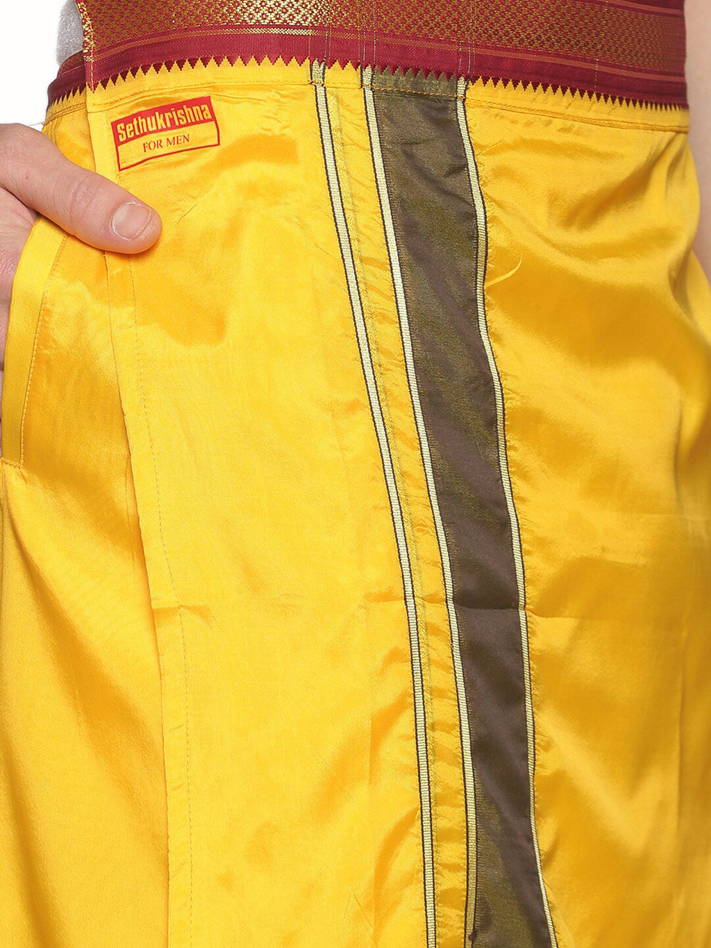 Sethukrishna Men Yellow Solid Readymade Dhoti