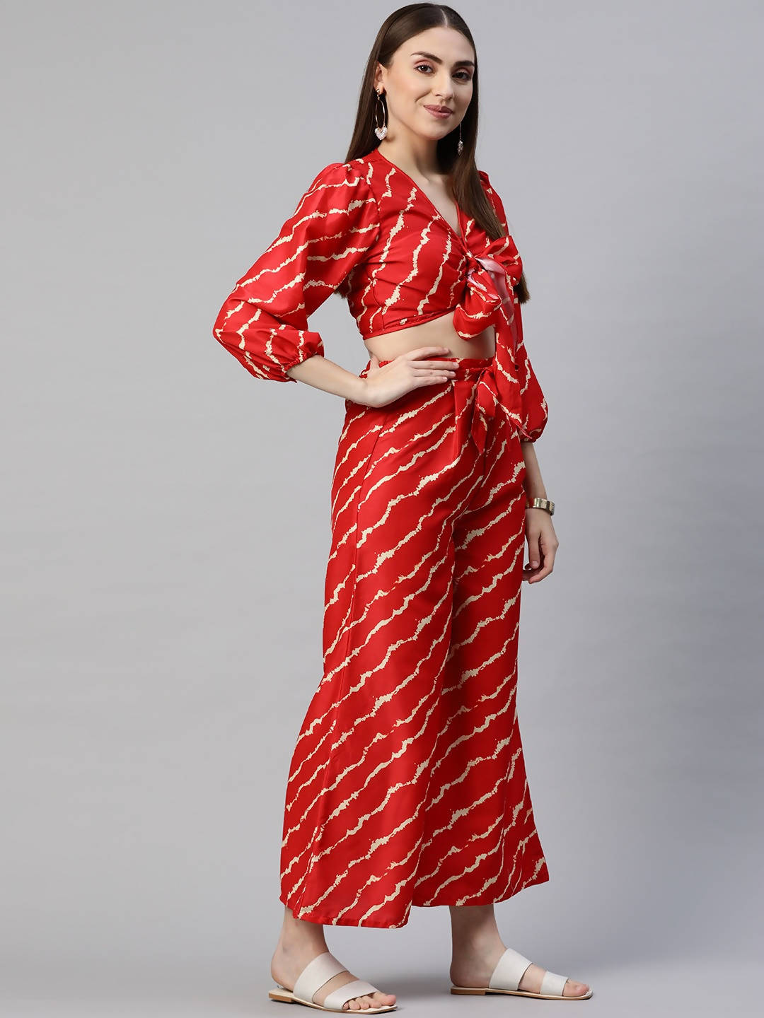 Myshka Women Red Printed Full Sleeve V Neck Dress