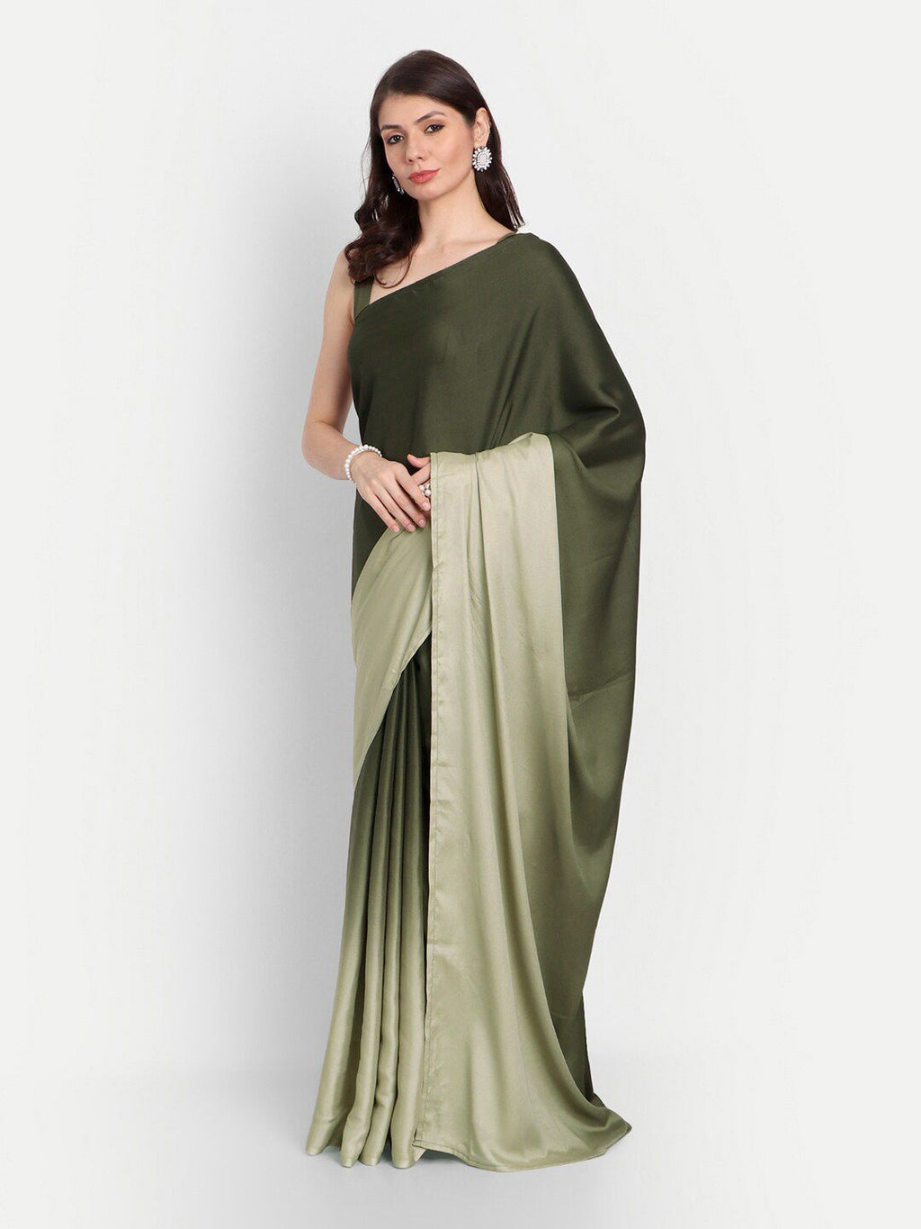 kasee Green Colourblocked Satin Saree