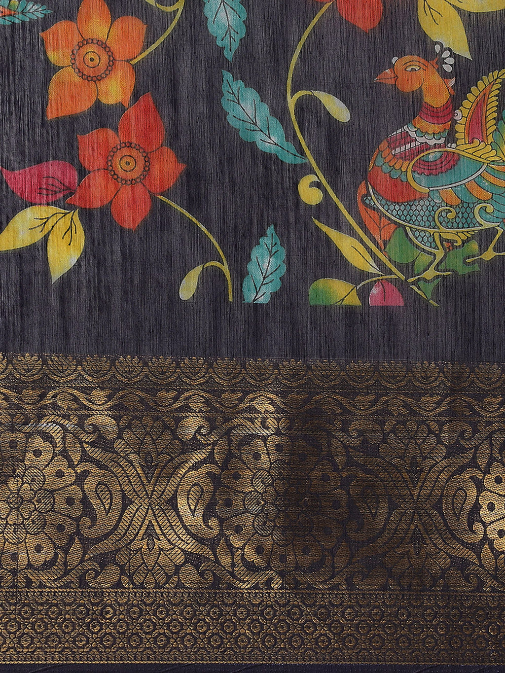 Saree Mall Navy Blue Kalamkari Saree