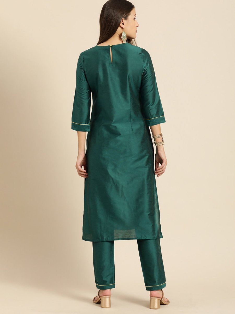 All About You Women Teal Green Ethnic Motifs Kurta with Trousers