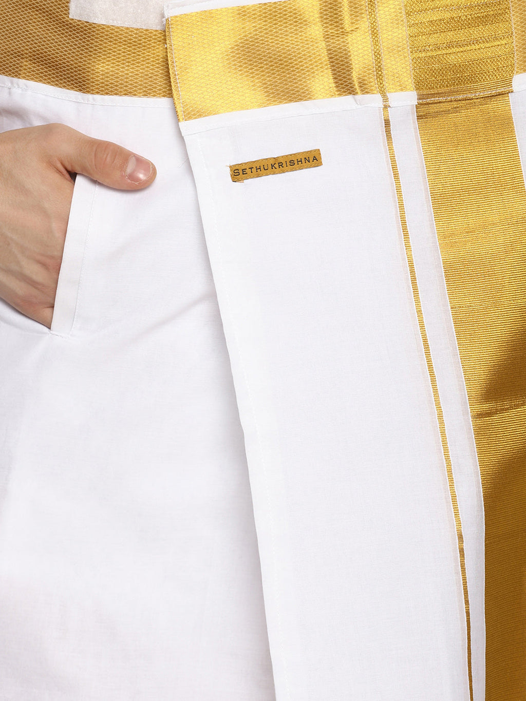 Sethukrishna White Solid Double Layer Readymade Dhoti For Men
