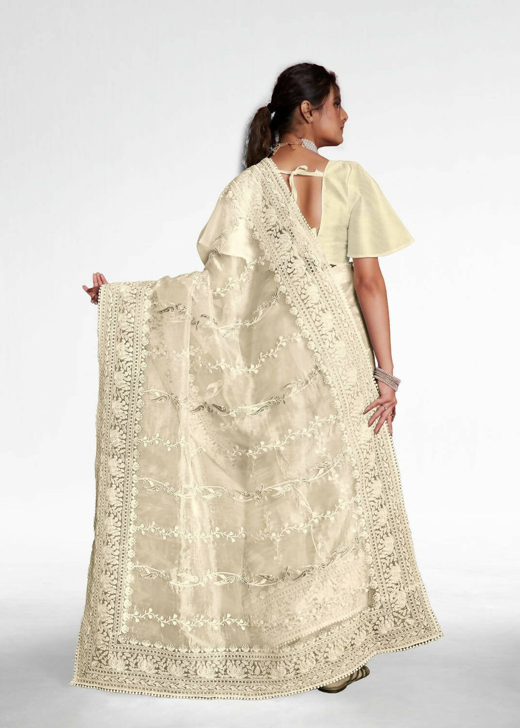 Vamsee White Organza Saree