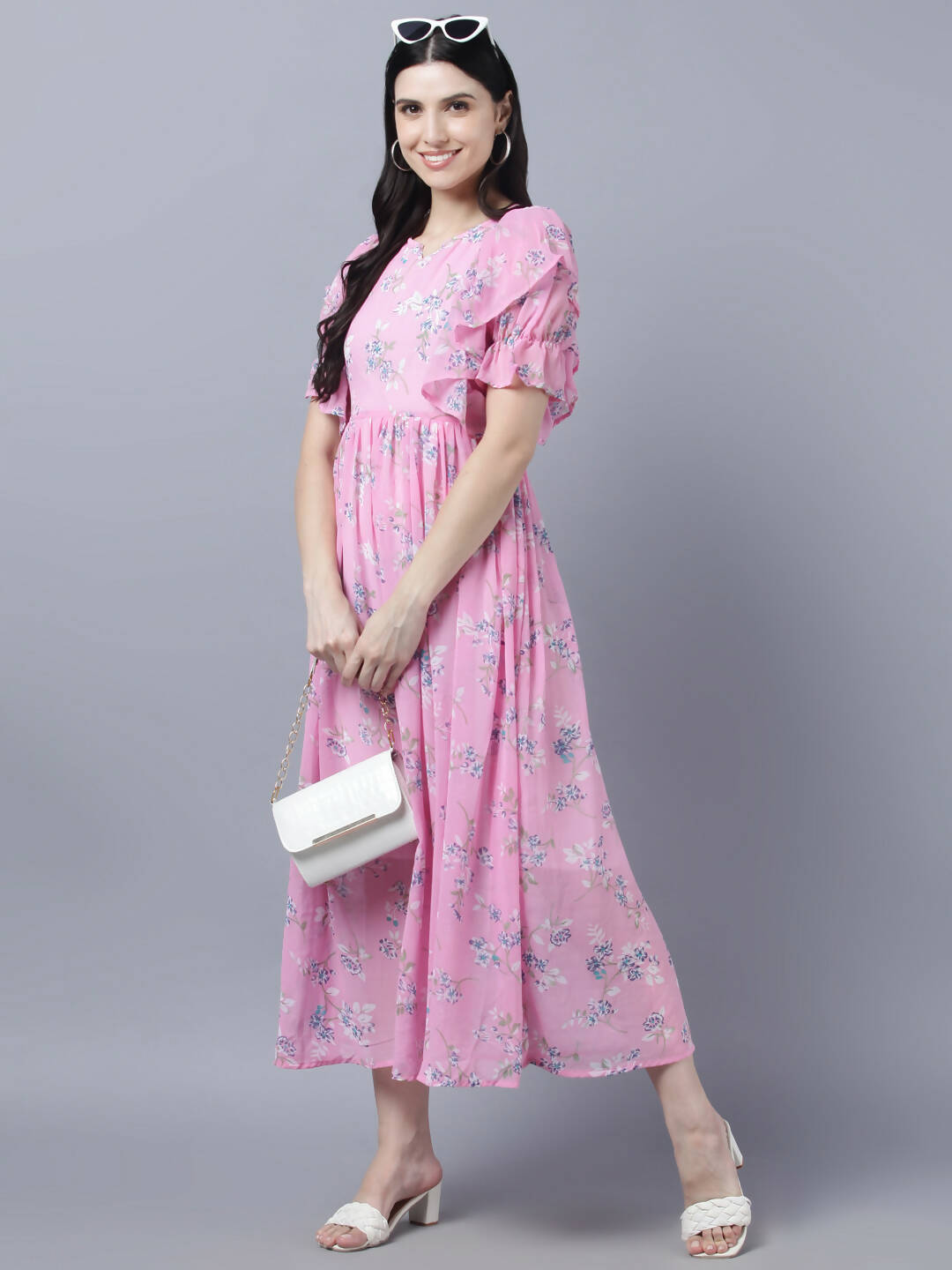 Myshka Women Pink Printed Fit and Flare Dress