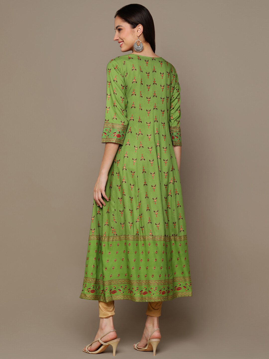 HERE&NOW Green & Maroon Ethnic Motifs Printed A-Line Kurta