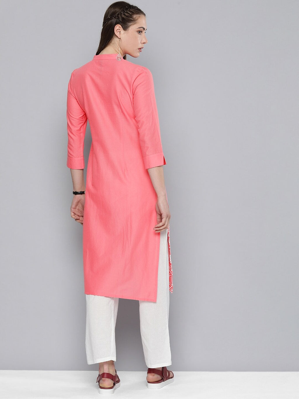 HERE&NOW Women Pure Cotton Ethnic Motifs Embroidered Thread Work Pastels Kurta
