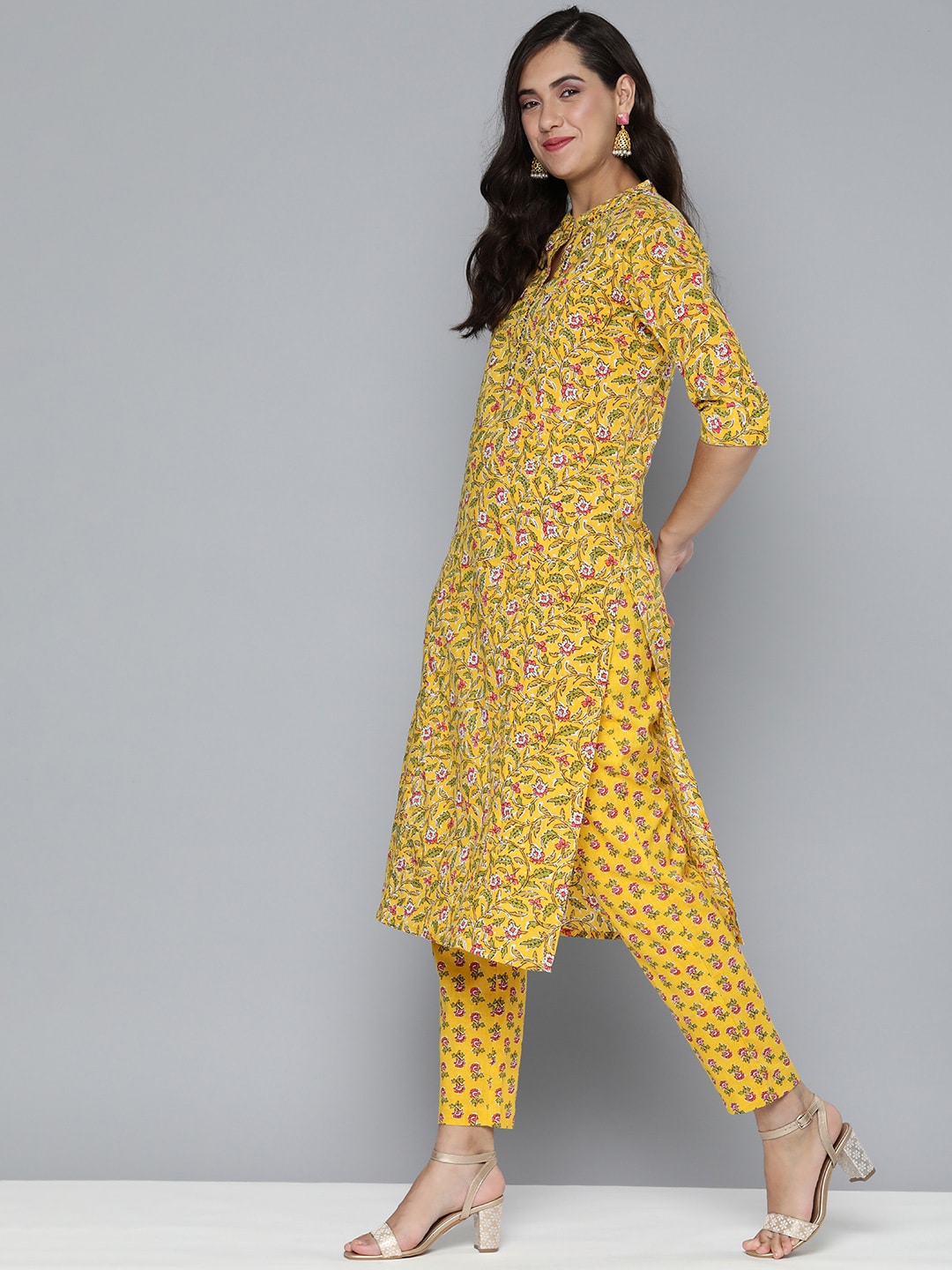 HERE&NOW Ethnic Motifs Printed Sequinned Kurta With Trousers & With Dupatta