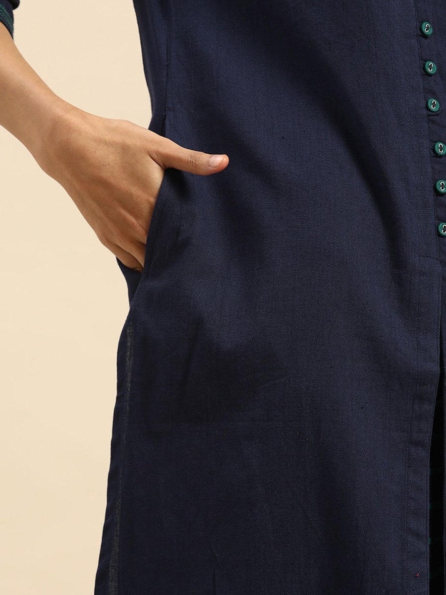 All About You Women Blue & Green Pure Cotton Kurta with Trousers
