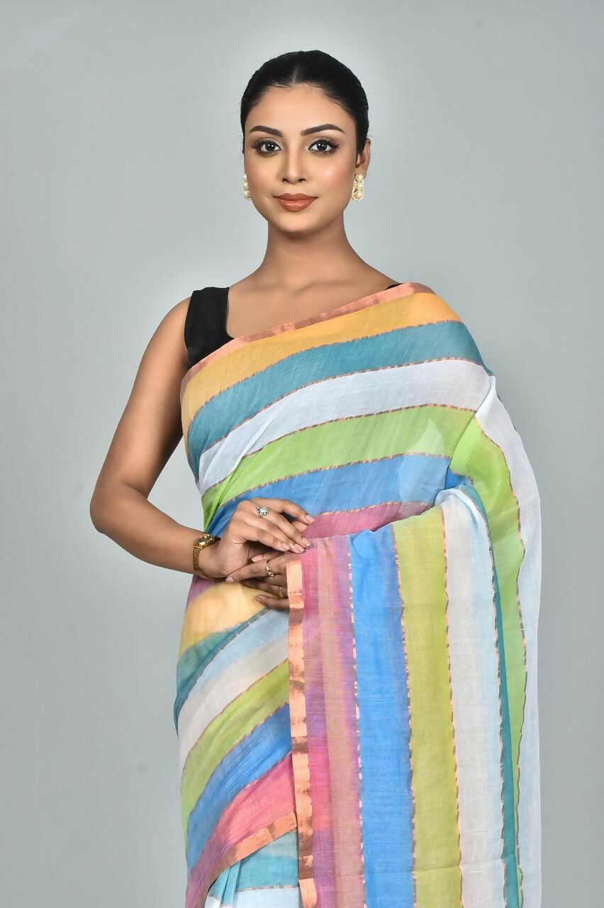 Exclusive Collection Beautiful Multi4 Pure Cotton Woven Handloom Saree With Running Blouse Piece