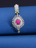 Yellow Chimes Women Gold-Polished American Diamond Pink & White Studded Handcrafted Maang Tikka