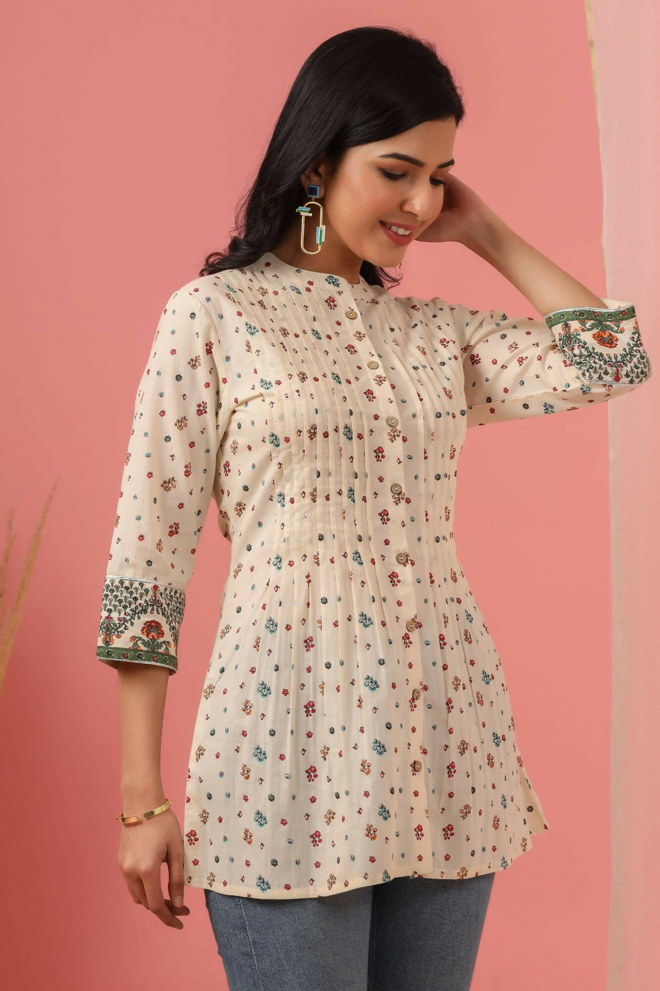 Juniper Women Ivory Cambric Printed Straight Tunic