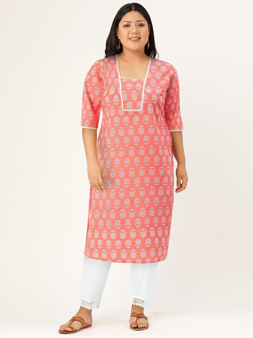HERE&NOW Pure Cotton Floral Printed Straight Kurta