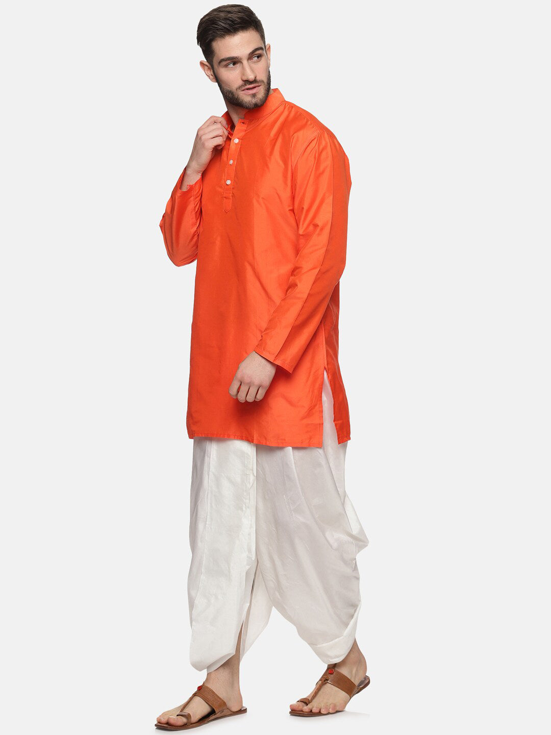 Sethukrishna Men Orange Kurta with Dhoti Pants