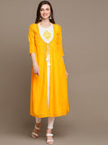 HERE&NOW Round Neck Embroidered Yoke Design Gotta Patti Layered Pure Cotton A-Line Kurta