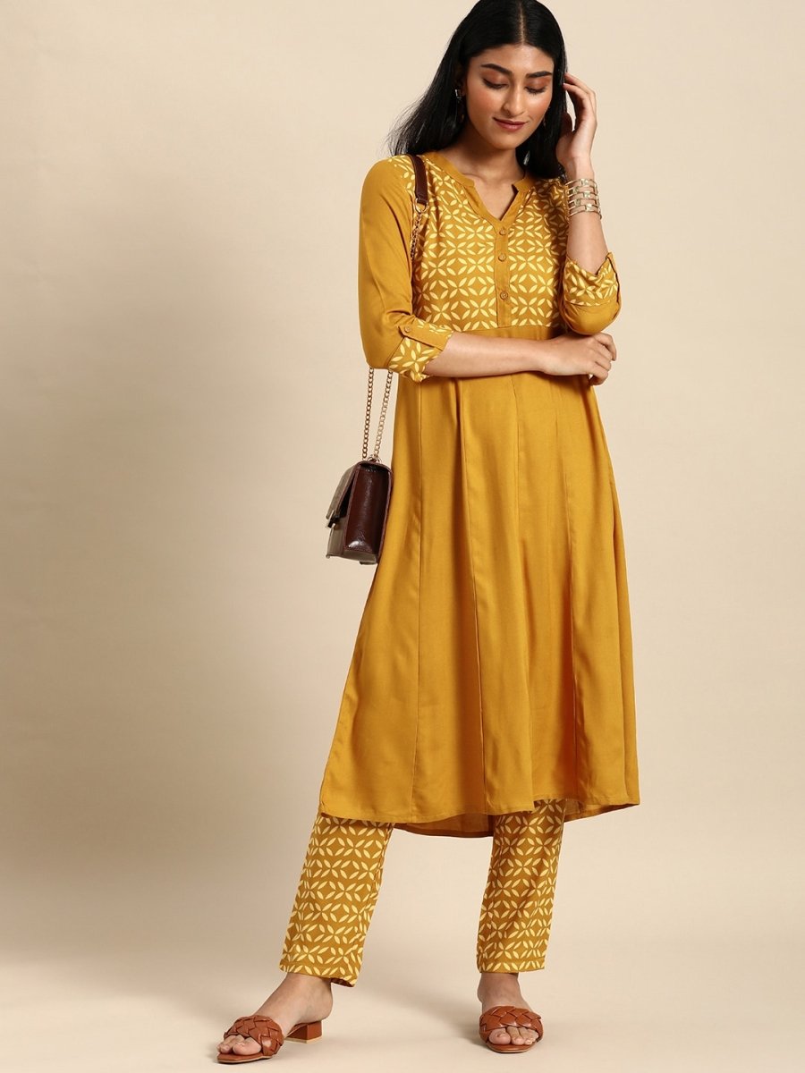 All About You Women Brown & Cream Printed Kurta with Trousers