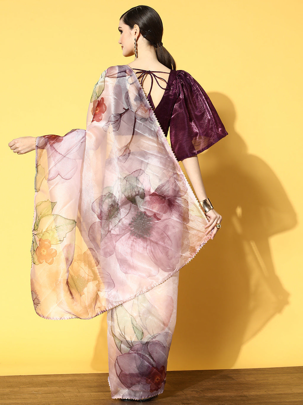 Tikhi Imli Pink & Mauve Floral Organza Saree