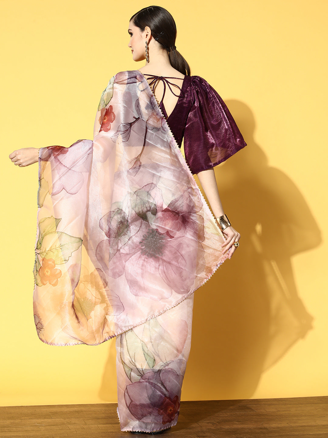 Tikhi Imli Pink & Mauve Floral Organza Saree