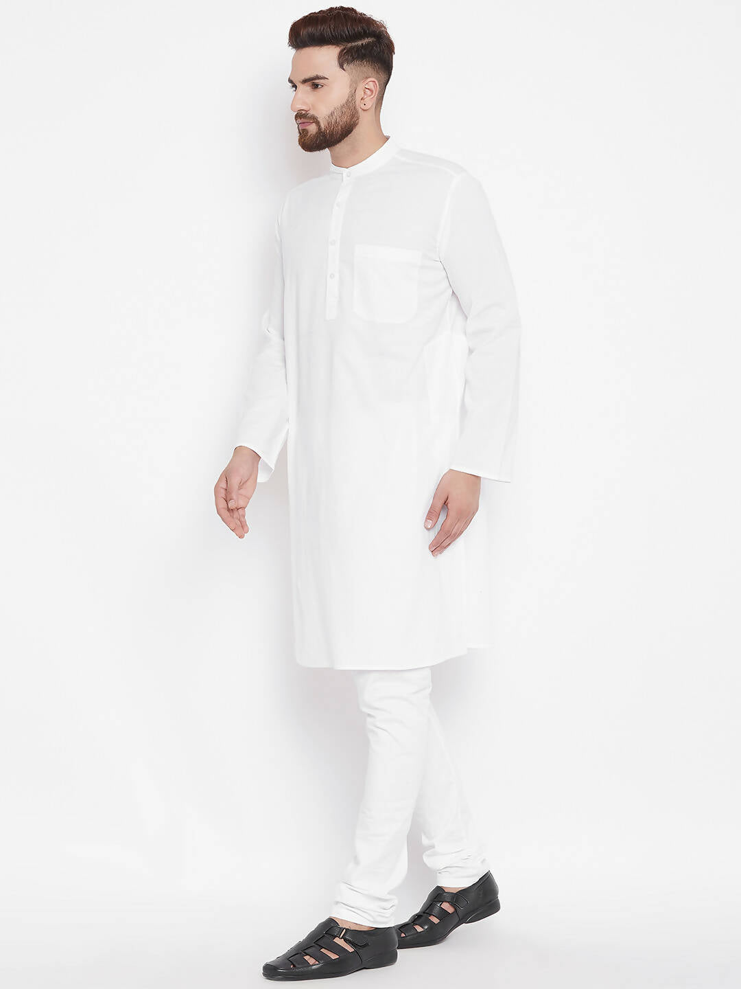 Even Apparels White Color Pure Cotton Band Collar Men's Kurta