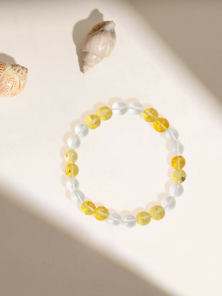 Clear Quartz & Citrine Yellow and White Beads Bracelet - Ruby Raang