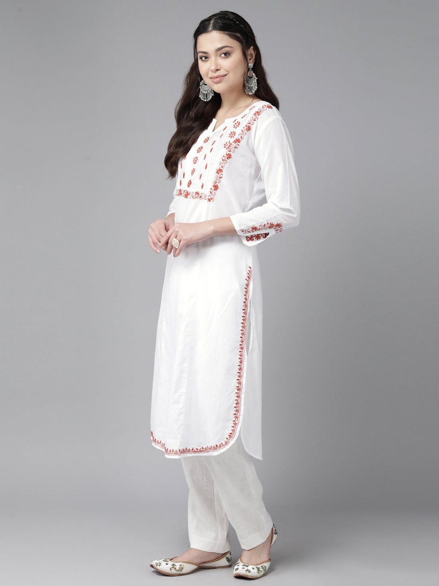 ADA Floral Embroidered Chikankari Floral Kurta