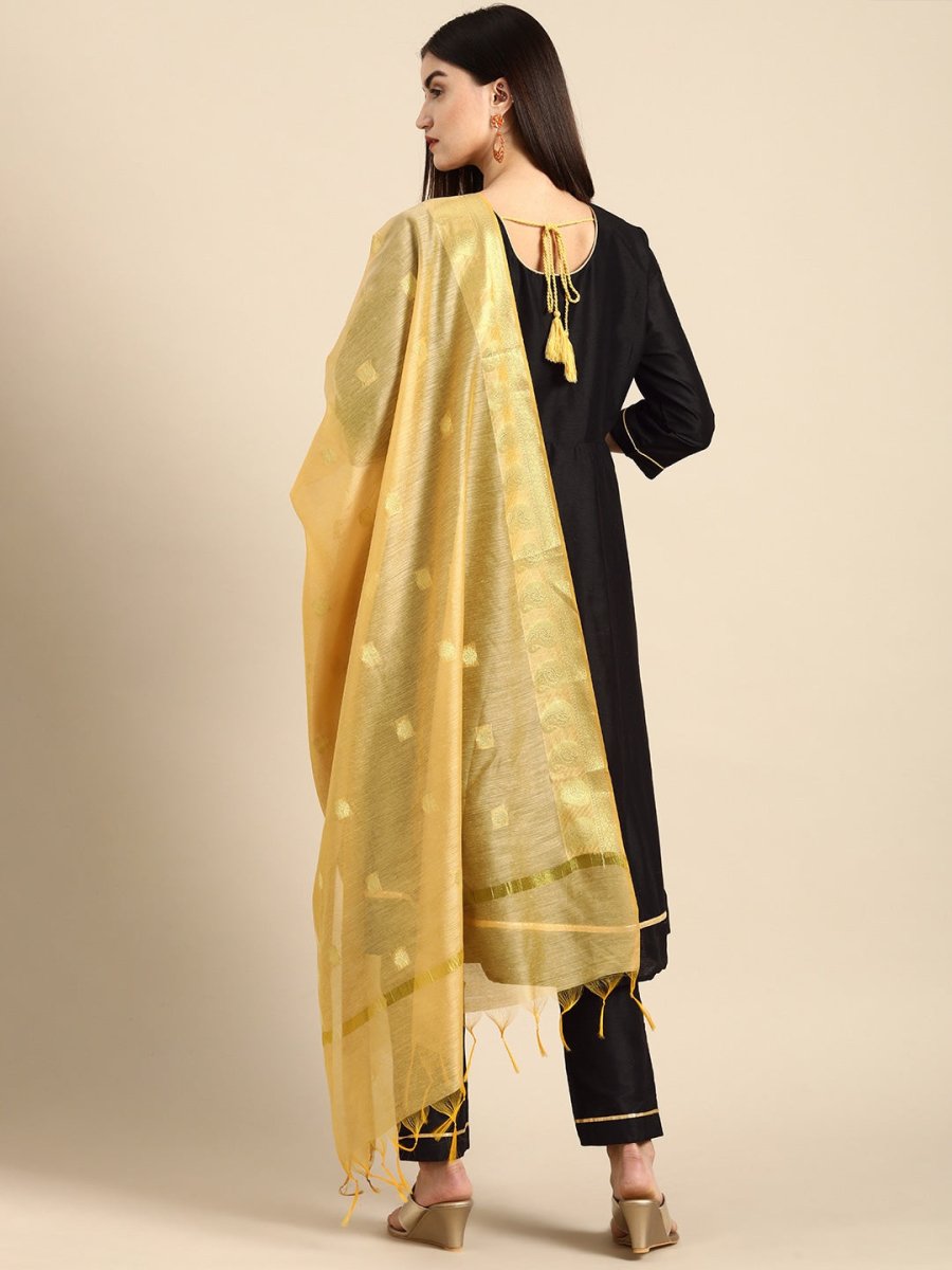 All About You Women Black Printed Regular Kurta with Trousers & With Dupatta