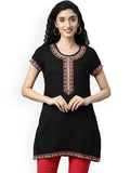Souchii Black Embroidered Mirror Work Kurti