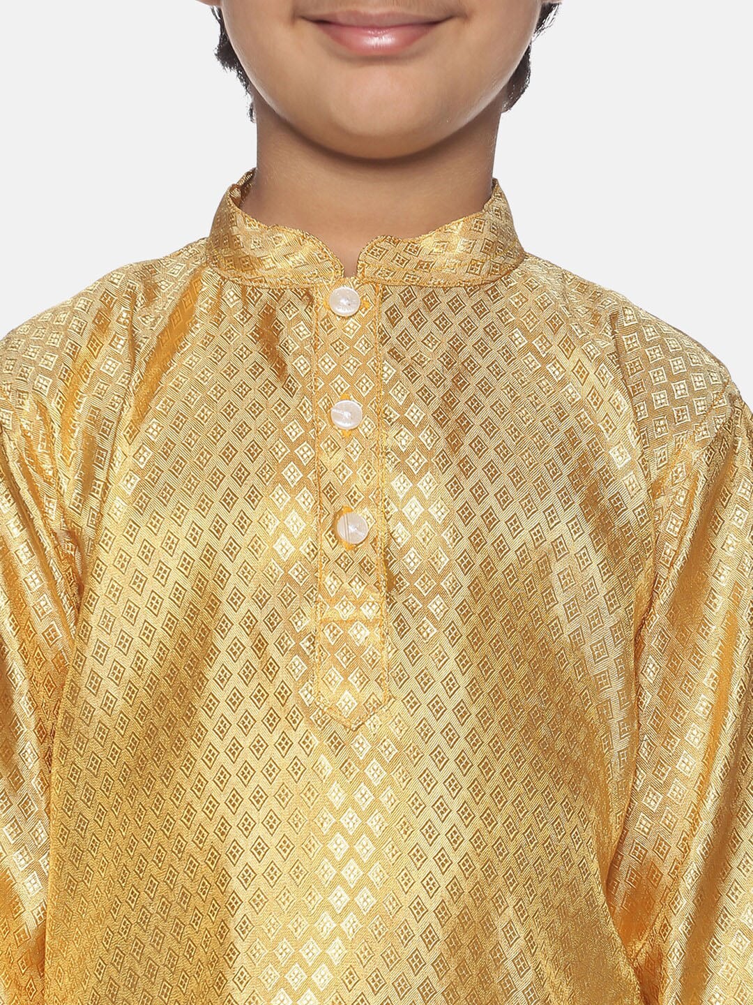 Sethukrishna Boys Gold-Toned & Off White Woven Design Kurta with Dhoti Pants