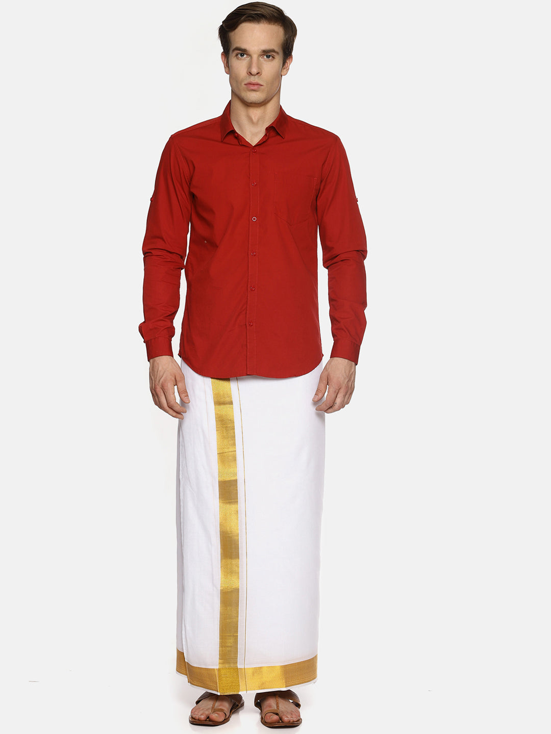 Sethukrishna Men White Solid Double Layer Readymade Dhoti