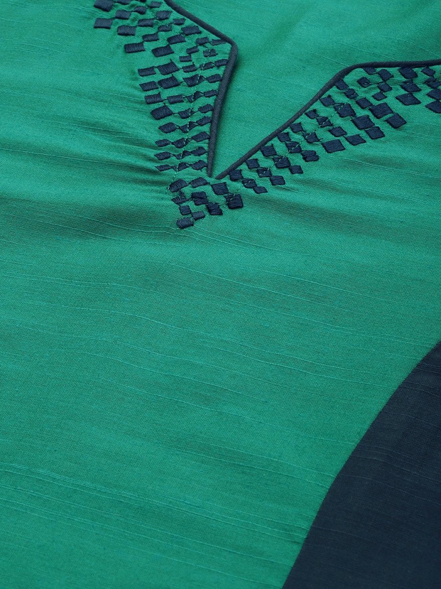 All About You Women Green & Navy Blue Colourblocked Kurta with Trousers