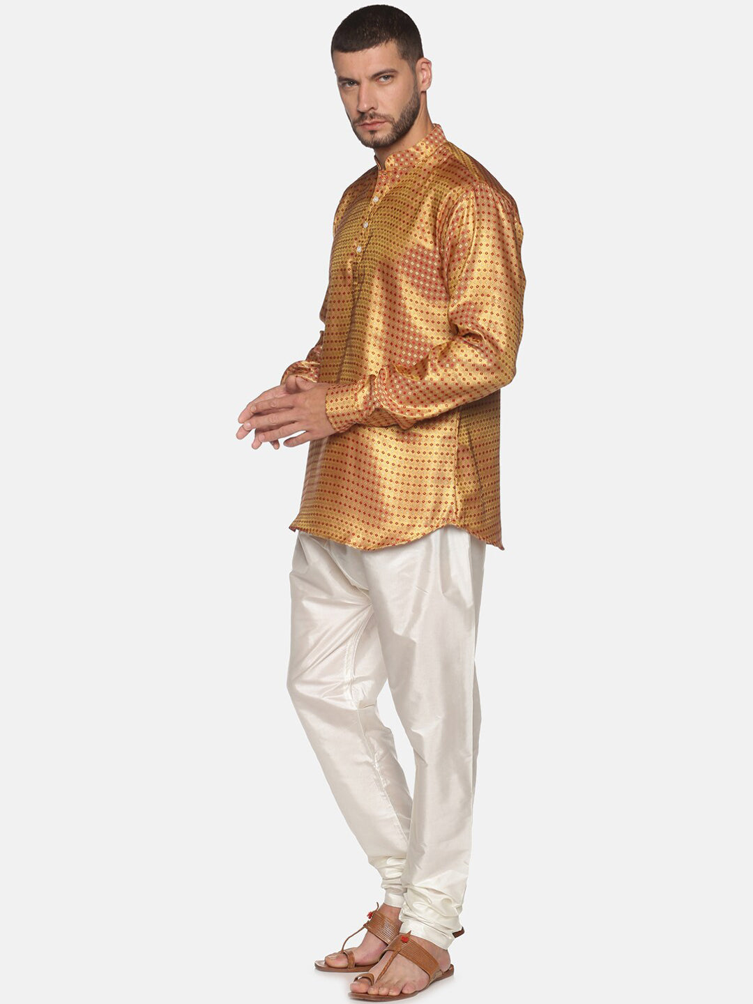 Sethukrishna Men Gold-Toned Self Design Kurta with Churidar