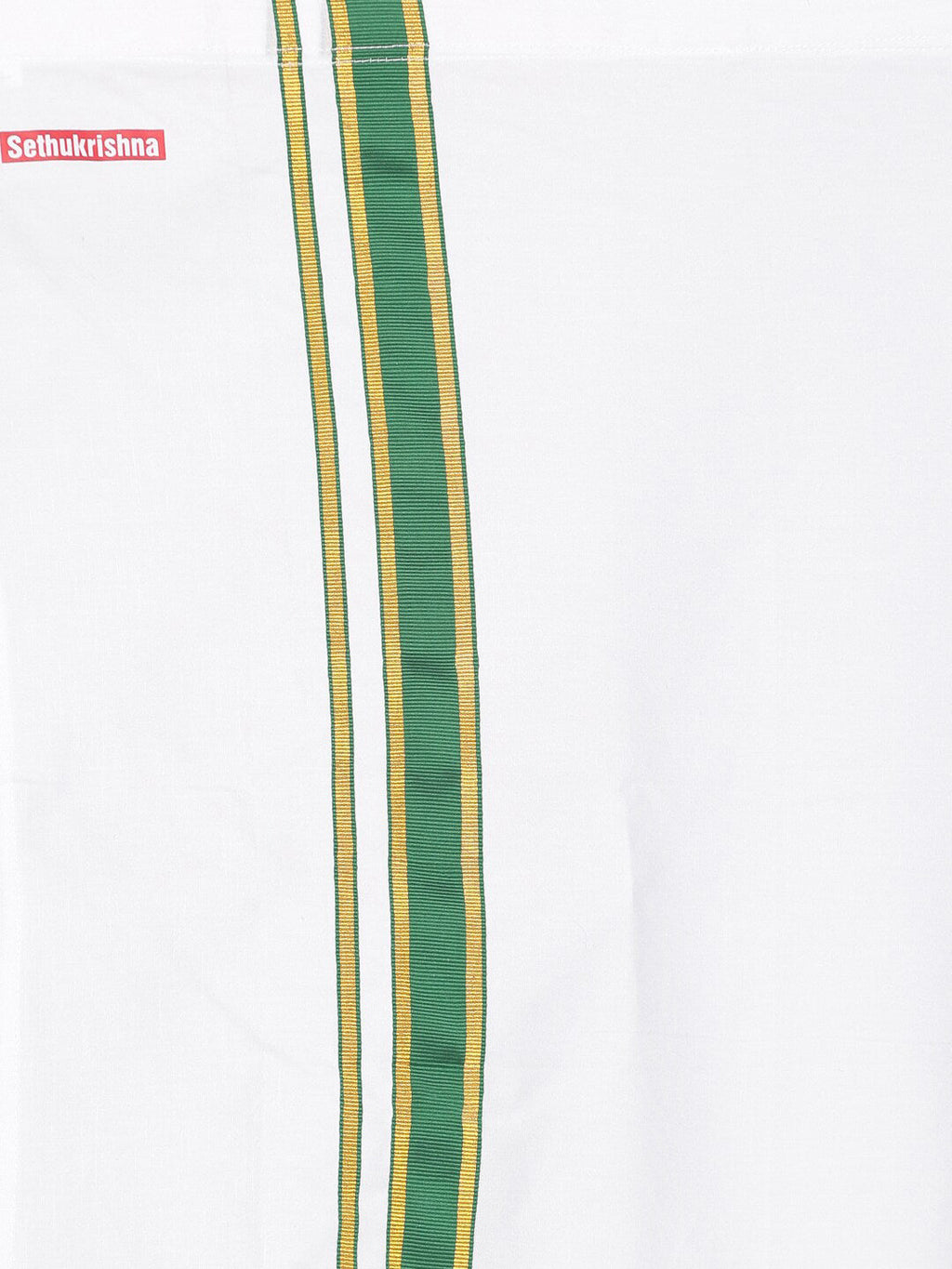 Sethukrishna Boys Olive Green & White Solid Shirt and Veshti Set