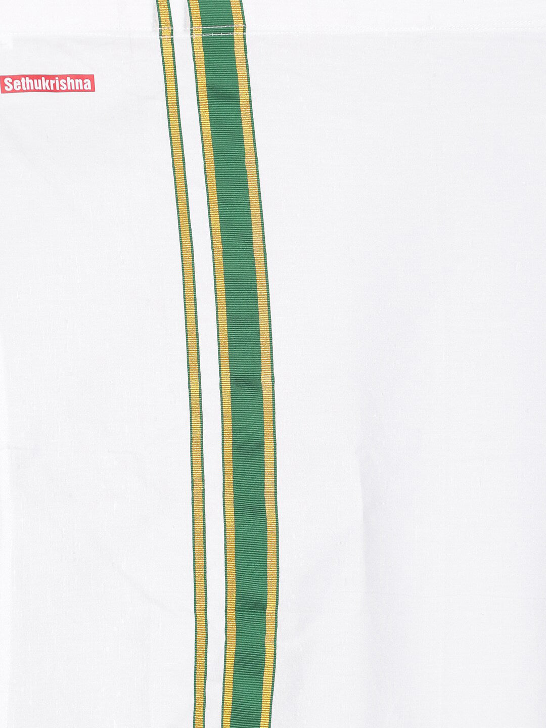 Sethukrishna Boys Olive Green & White Solid Shirt and Veshti Set