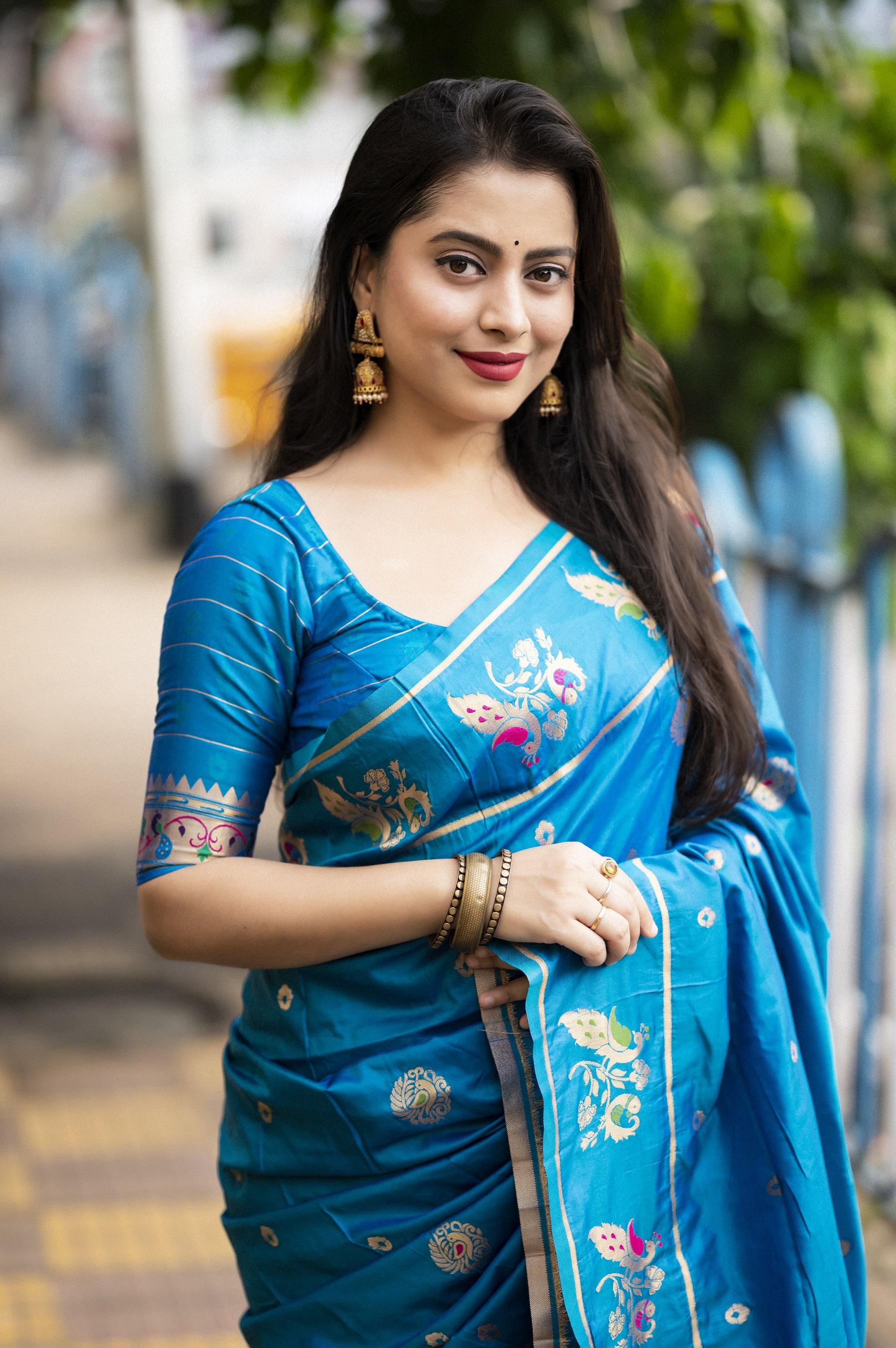 Blue Pure Silk Woven Design Saree with Unstitched Blouse - Hiral Fashion