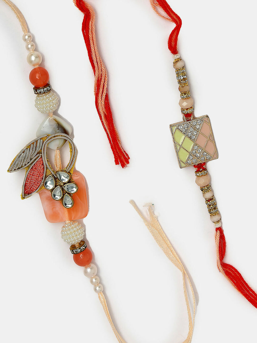 NVR Men Set of 2 Multicolor Stone-Studded Rakhi With Roli Chawal & Chocolate